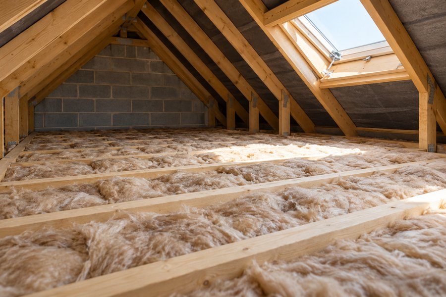 Illustrative mineral wool insulation in a loft